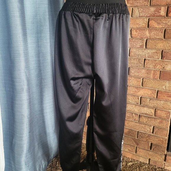 ZARA Women's Black Satiny Joggers w/Snakeskin Pattern Side Stripes - Size M - Picture 3 of 15